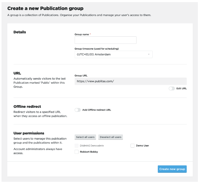 Creating a new publication group